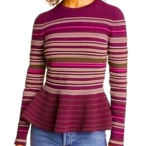 NWT TED BAKER LONDON Leytina Stripe Peplum Sweater In Plum Size 0 = US 0-2